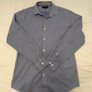 BANANA REPUBLIC Non Iron Slim Fit Blue Check Cotton Dress Shirt Size M